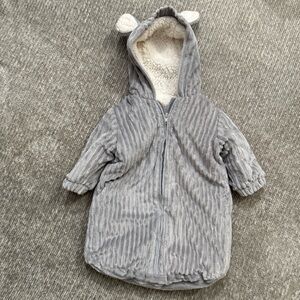 Mon Lapin Infant Sherpa Lined Bunting 0–3M Gray Hooded Bear Ears Zip